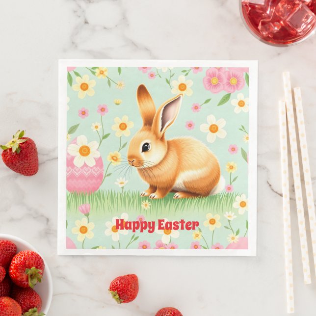 Modern Holiday Rabbit Easter Collection Paper Dinner Napkins (Insitu)