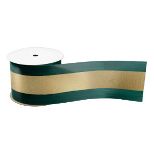 Modern Holiday Teal Gold Metallic Stripe Satin Ribbon