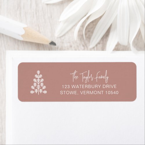 Modern Holiday Tree Dusty Rose Return Address Label