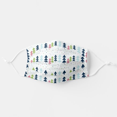 Modern Holiday Trees Pattern on White Adult Cloth Face Mask