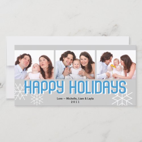 Modern holiday triptych blue gray happy holiday