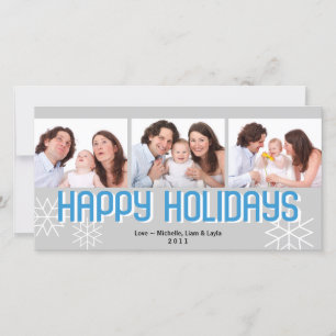 Modern holiday triptych blue gray happy holiday card