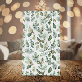 Modern Holiday Watercolor Greenery Christmas Small Gift Bag