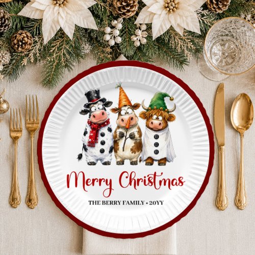 Modern Holiday whimsical cow playful christmas pap Paper Plates
