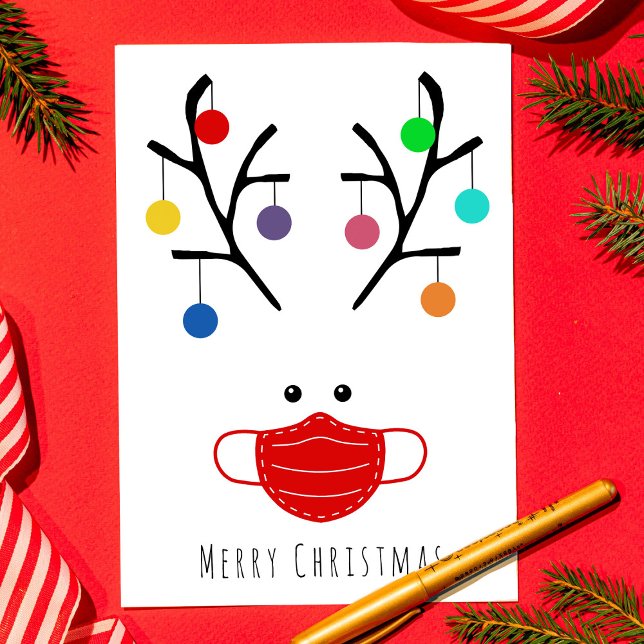 Modern Holiday Whimsical Masked Reindeer Christmas Card (Creator Uploaded)