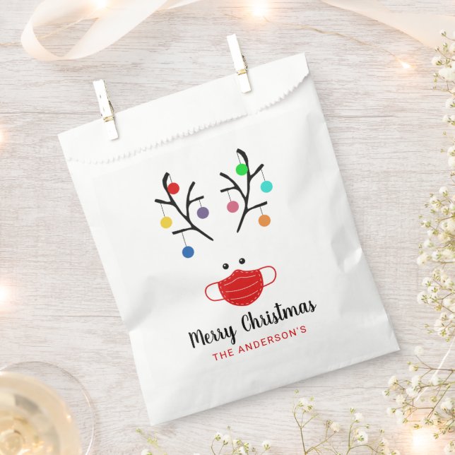Modern Holiday Whimsical Masked Reindeer Christmas Favor Bag (Clipped)