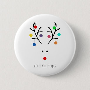 Modern Holiday Whimsical Reindeer Christmas Button