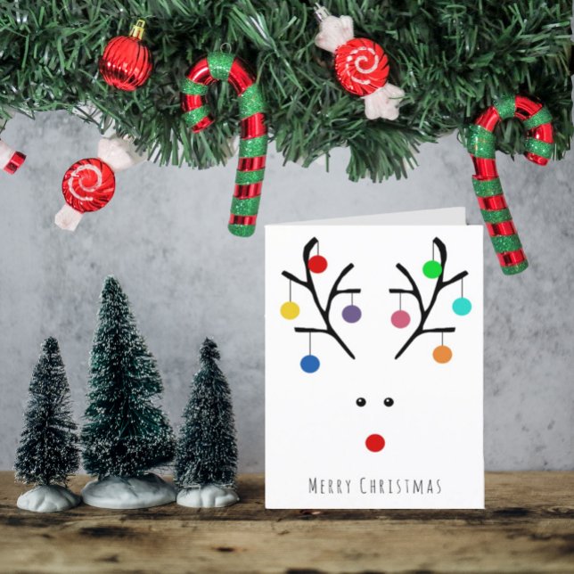 Modern Holiday Whimsical Reindeer Christmas Card (Creator Uploaded)