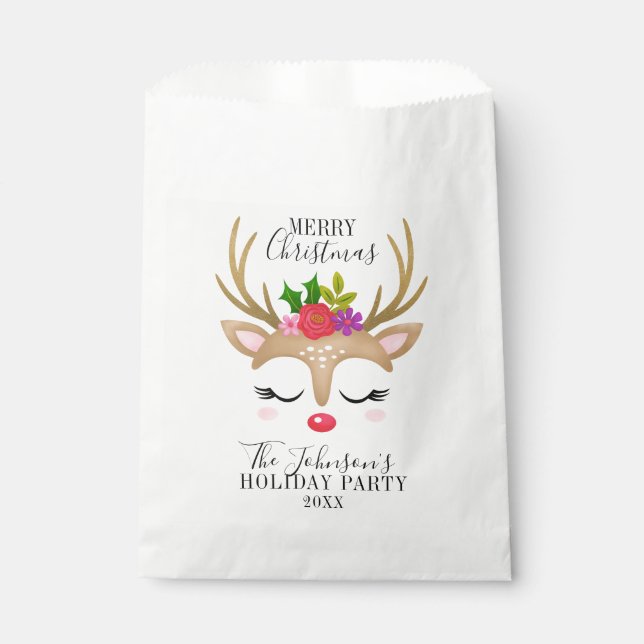 Modern Holiday Whimsical Reindeer Christmas Favor Bag (Front)