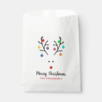 Modern Holiday Whimsical Reindeer Christmas Favor Bag
