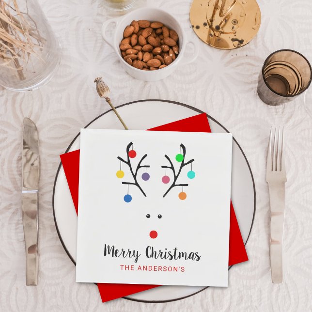Modern Holiday Whimsical Reindeer Christmas Napkins (Creator Uploaded)