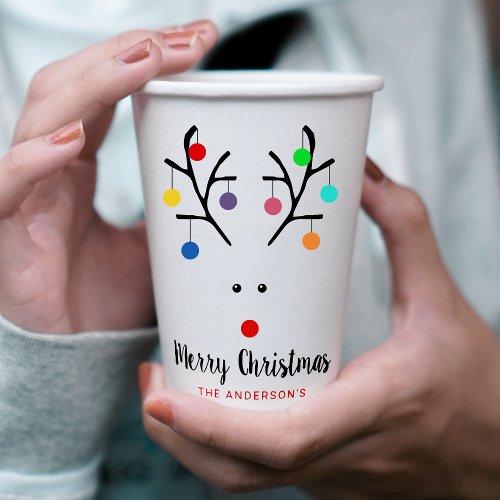 Modern Holiday Whimsical Reindeer Christmas Paper Cups