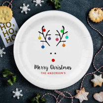 Modern Holiday Whimsical Reindeer Christmas Paper Plates