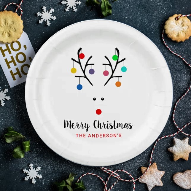 Modern Holiday Whimsical Reindeer Christmas Paper Plates