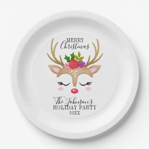 Modern Holiday Whimsical Reindeer Christmas Paper Plates