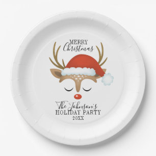 Modern Holiday Whimsical Reindeer Christmas Paper  Plates