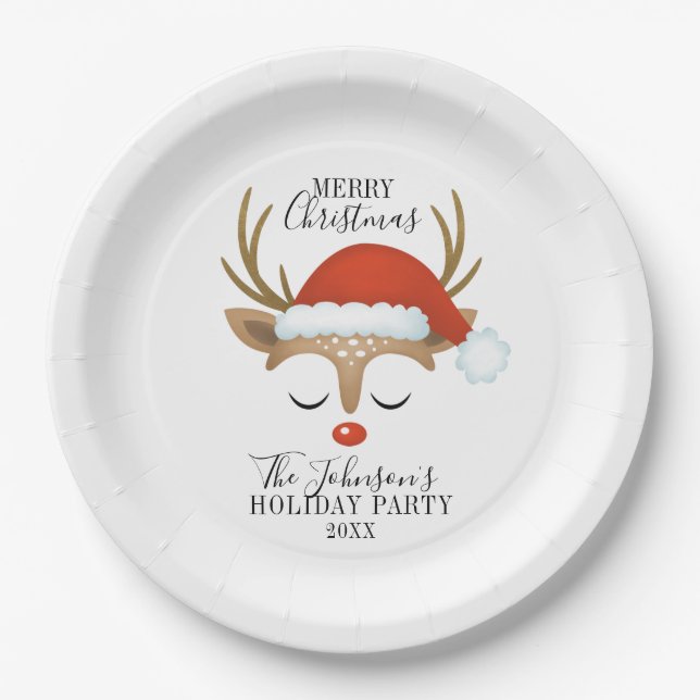 Modern Holiday Whimsical Reindeer Christmas Paper  Plates (Front)