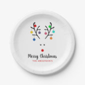 Modern Holiday Whimsical Reindeer Christmas Paper Plates (Front)