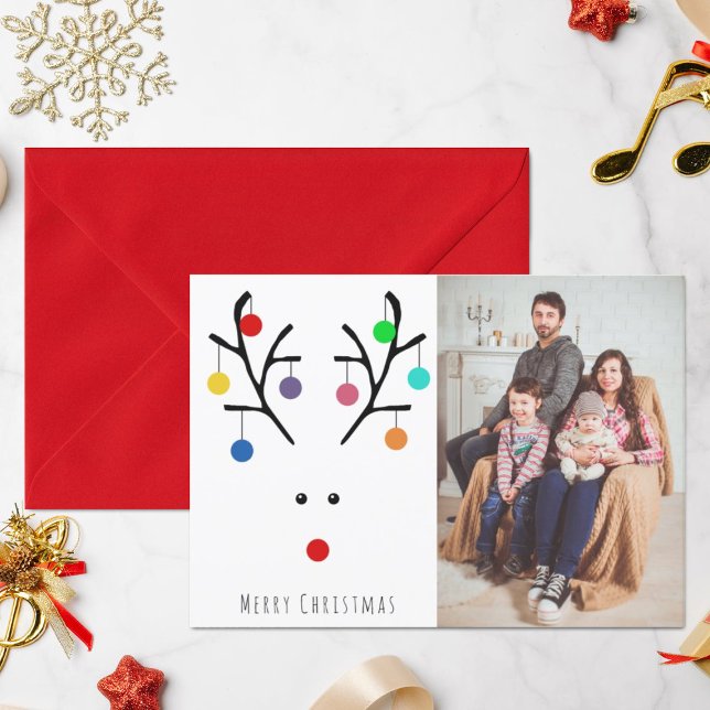 Modern Holiday Whimsical Reindeer Christmas Photo Card (Creator Uploaded)
