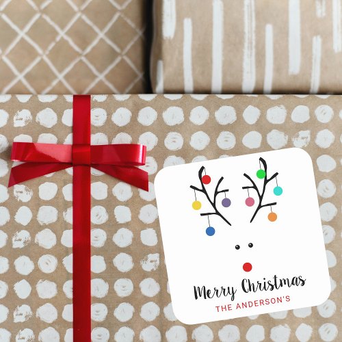 Modern Holiday Whimsical Reindeer Christmas Square Sticker