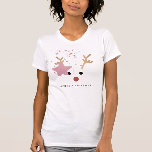 Modern Holiday Whimsical Reindeer Christmas T_Shir T_Shirt