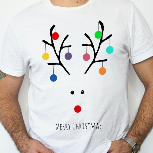 Modern Holiday Whimsical Reindeer Christmas T_Shirt