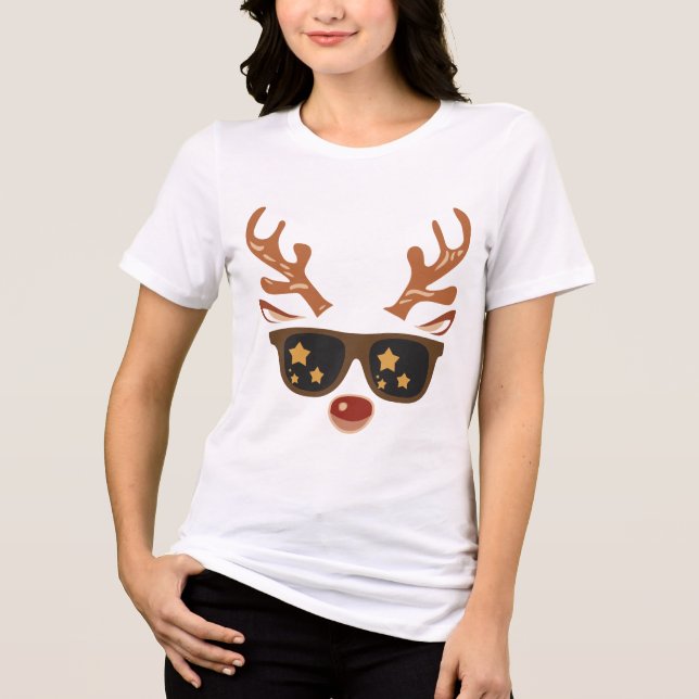 Modern Holiday Whimsical Reindeer Christmas Tri-Blend Shirt (Front)