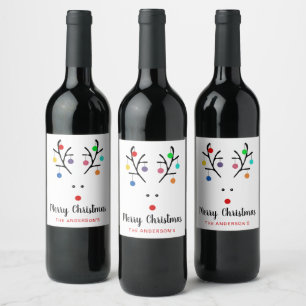 Modern Holiday Whimsical Reindeer Christmas Wine Label
