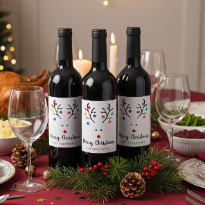 Modern Holiday Whimsical Reindeer Christmas Wine Label
