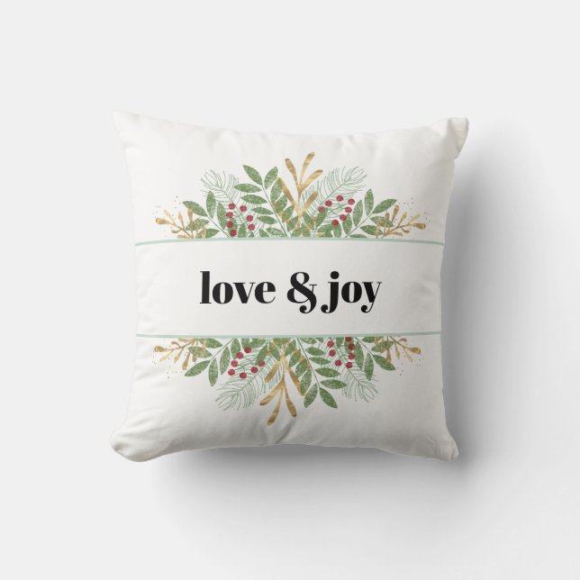 Modern Holiday Winter Pine Love & Joy Christmas Throw Pillow (Front)