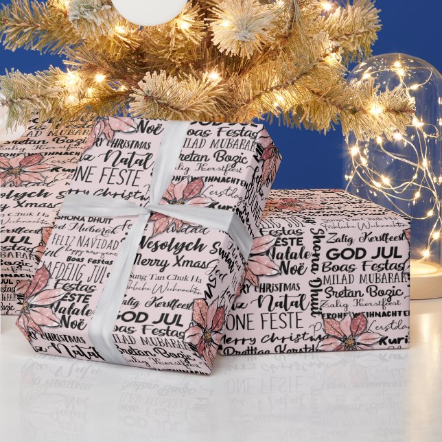 Modern Holiday Word Art Beige Christmas Wrapping Paper (Holidays)