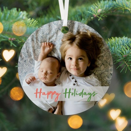 Modern Holidays  Cute Christmas Siblings Photo Metal Ornament