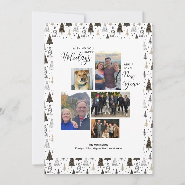 Modern Holidays New Years Photo Collage Hand Drawn Holiday Card (Front)