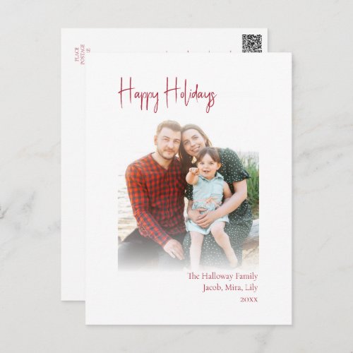 Modern Holidays  Red Script Vertical Faded Photo Holiday Postcard