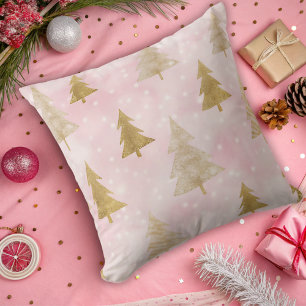 modern holidays trees gold glitter pink throw pillow
