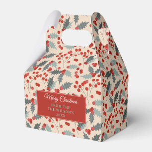 Modern Holly Berry Christmas Botanical Pattern Favor Boxes