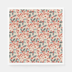 Modern Holly Berry Christmas Botanical Pattern Napkins