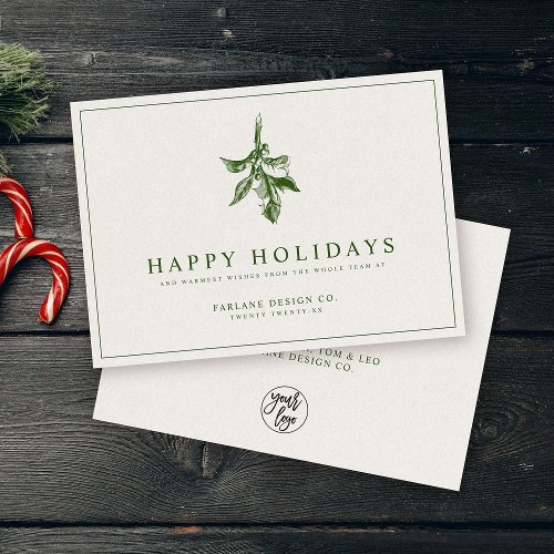 Modern Holly Berry  Elegant Muted Green Business Holiday Card