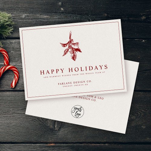 Modern Holly Berry  Elegant Muted Red Business Holiday Card