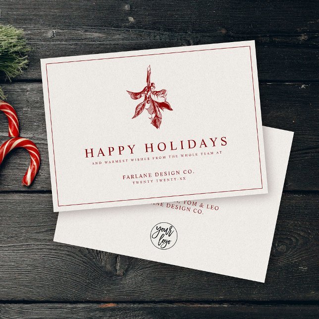 Modern Holly Berry | Elegant Muted Red Business Holiday Card (Creator Uploaded)