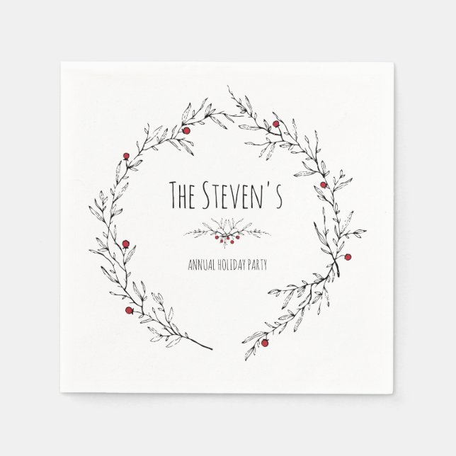 Modern, Holly Berry Holiday Paper Napkins (Front)