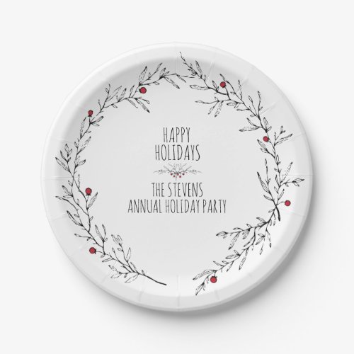 Modern Holly Berry Holiday Paper Plates