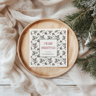 Modern Holly Christmas Botanical Berries Pattern Napkins