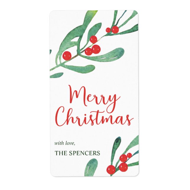 Modern Holly Christmas Personalized Label (Front)