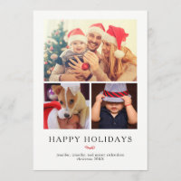 Modern Holly | Christmas Three Photo Grid Holiday Card