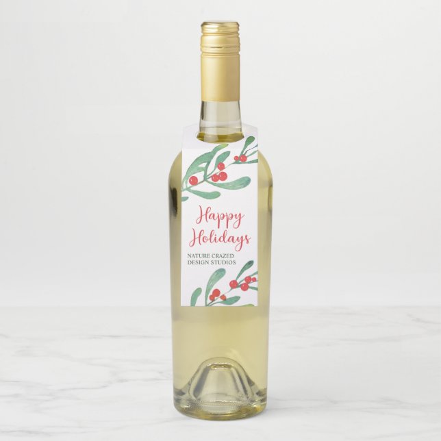 Modern Holly Company Holiday Party Bottle Hanger Tag (On Bottle)