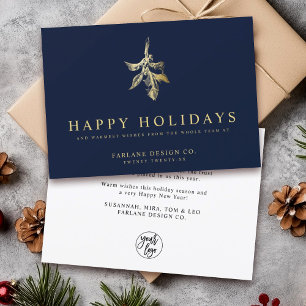 Modern Holly   Elegant Gold Navy Business Holiday Card