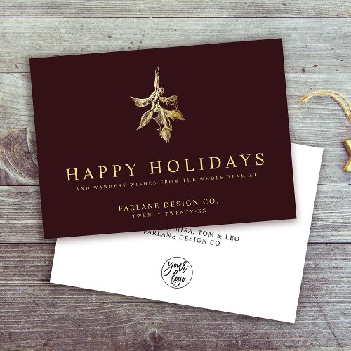 Modern Holly  Elegant Gold Red Business Holiday Card