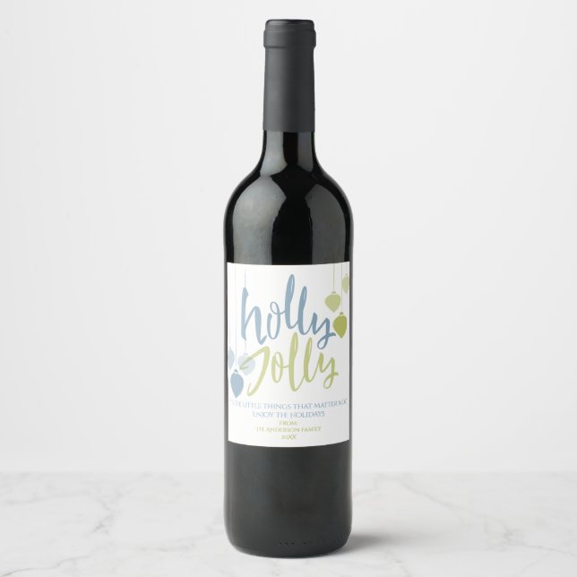 Modern Holly Jolly Minimalist Corporate Wine Label (Front)