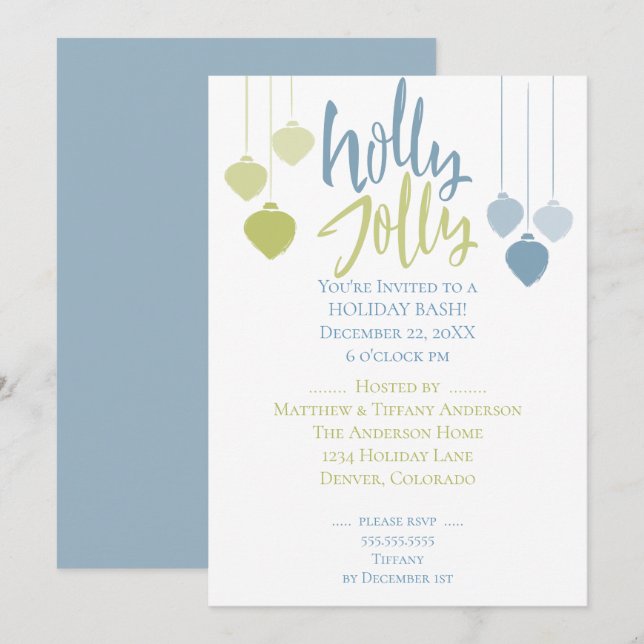 Modern Holly Jolly Minimalist Holiday Baubles Invitation (Front/Back)